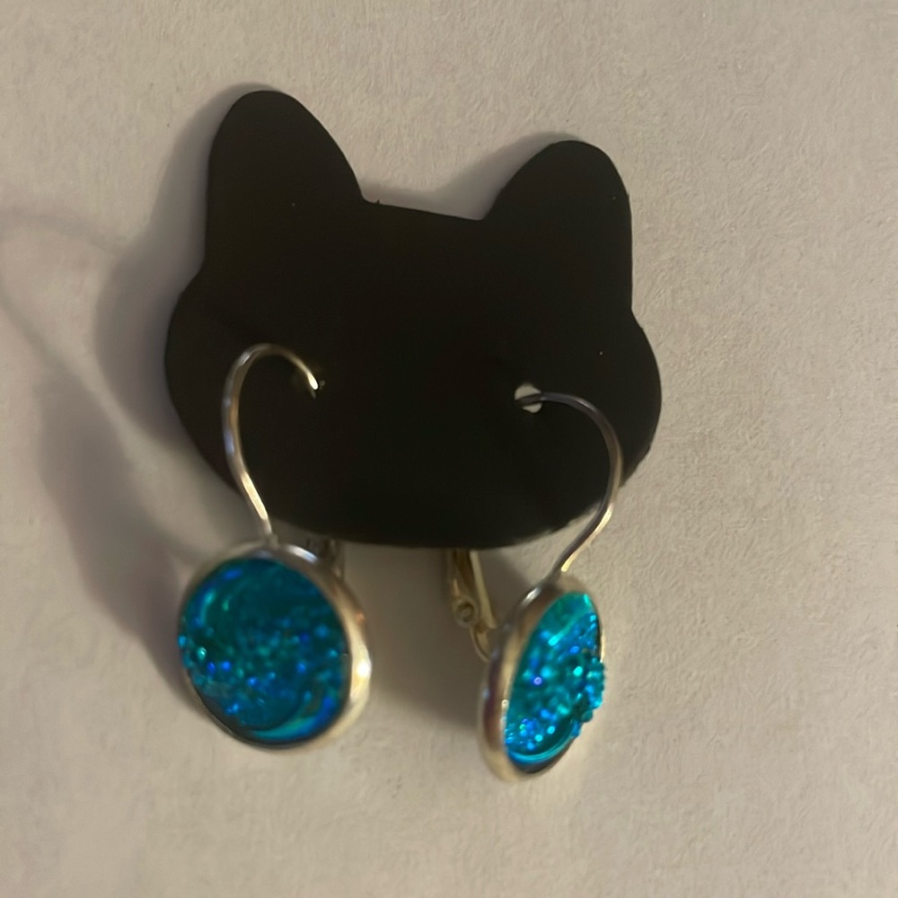 Aqua sparkling sterling silver dangle earrings